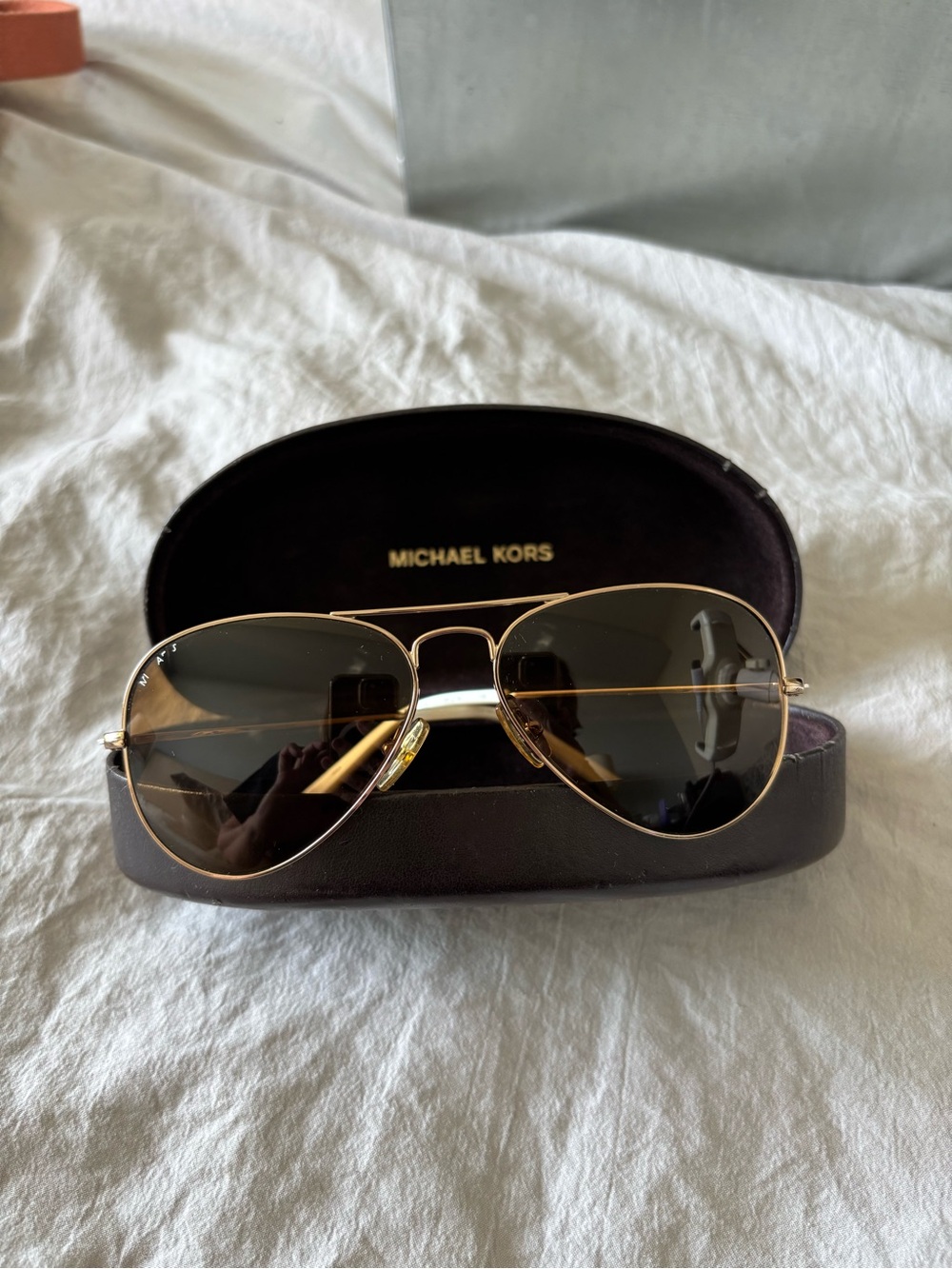 Michael Kors Gold Frame Aviator Sunglasses with Dark Brown Lenses